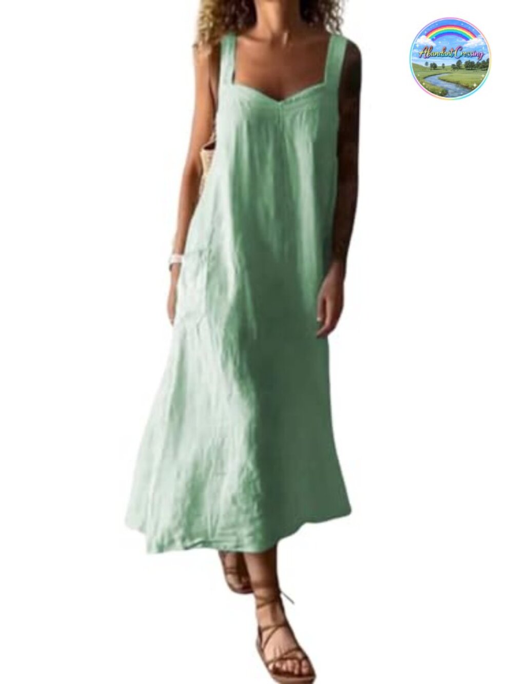 Women's Spaghetti Strap Sleeveless Linen Overall Midi Dress Casual A-Line Beach